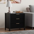 thumbnail image 3 of HASLE Fluted Nightstand with 3 Drawers, Mid-Century Modern Bedside Table, 23.7'' Wide Wood End Table for Bedroom, Black Finish, 3 of 5