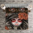 thumbnail image 3 of Ambesonne Gothic Quilted Bedspread Set 3 Pcs, Calavera Woman, King Size, Army Green Salmon, 3 of 3