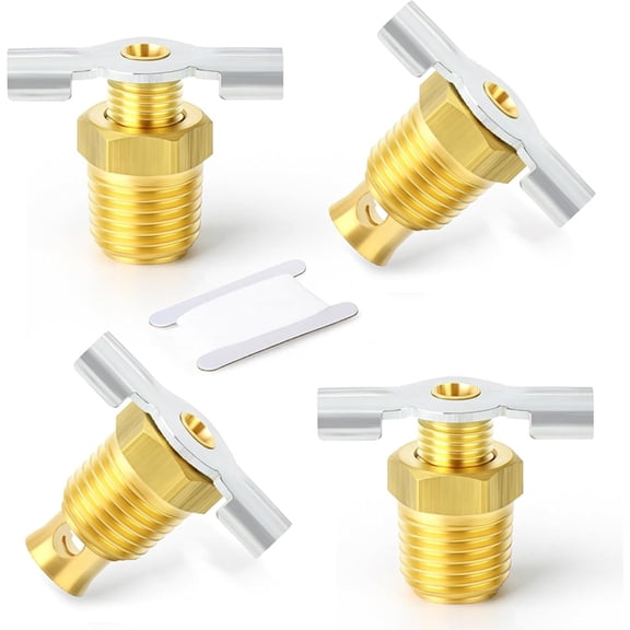 4Pcs Wing Style Drain Valve with Handle, 1/4" NPT Male Brass Replacement Winged Tank Drain , Air Compressor Valve
