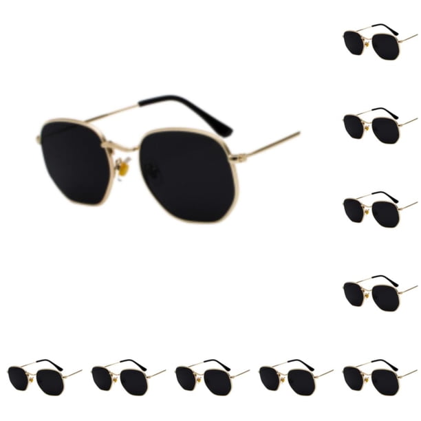Minnieouse Gafas de sol hexagonales de moda, montura ligera, lentes polarizadas, gafas de sol cuadradas pequeñas unisex, dorado, negro, gris C2 oro negro gris C2 10Conjunto