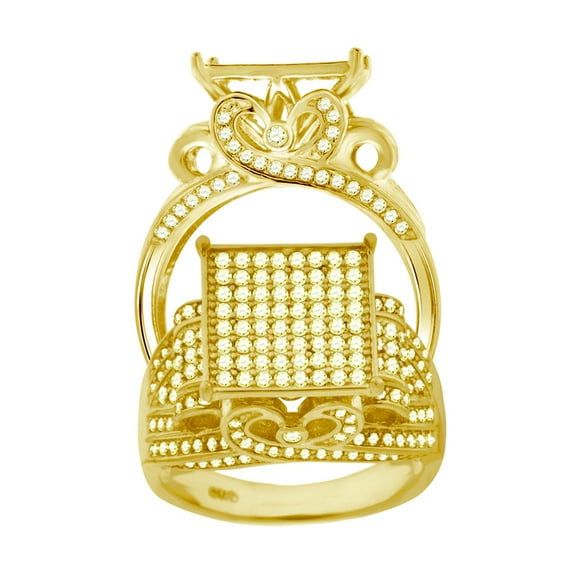 925 Sterling Silver Yellow-tone Mens Cubic Zirconia Square Head Fashion Ring Size 6 Ring for Men