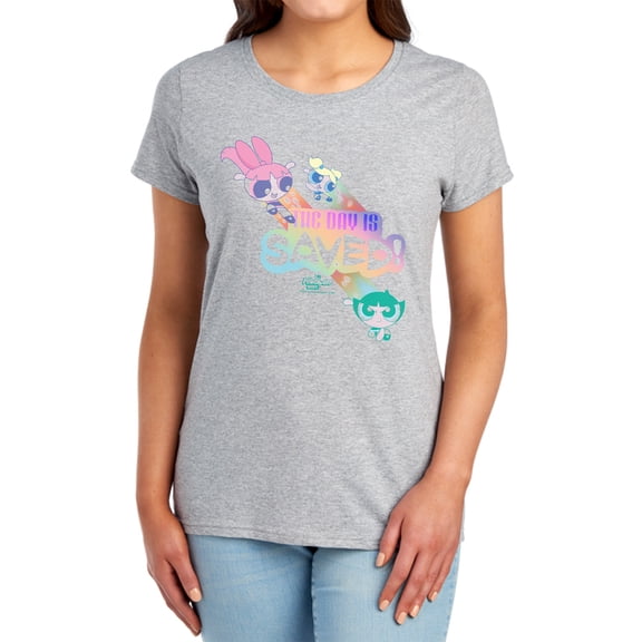 Powerpuff Girls The Day is Saved Women's T Shirt, Athletic Heather, Small
