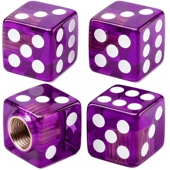 RIONIMA 4Pcs Dice Shape Tire Valve Stem Caps,Universal Copper Core Dustproof Tire Valve Stem Covers for Cars,Suv,Trucks,Bikes,Motorcycles,Bicycles(Purple)