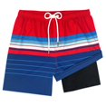 thumbnail image 3 of Bañador LUCOWEE para niños con rayas rojas y azul marino y pantalones cortos suaves, tallas 7-8, 3 of 9