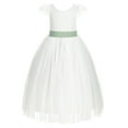 thumbnail image 2 of Ekidsbridal Ivory Lace V-Back Cap Sleeves Flower Girl Dress Junior Bridesmaid Gown for Wedding Tulle 622T 4, 2 of 3