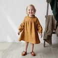 thumbnail image 4 of Cotton Linen Dresses for Girls Lightweight Long Sleeve Size 1-6 Toddlers Kids Cute Solid Color Mock Neck Pullover Peplum Dress Fall, 4 of 4
