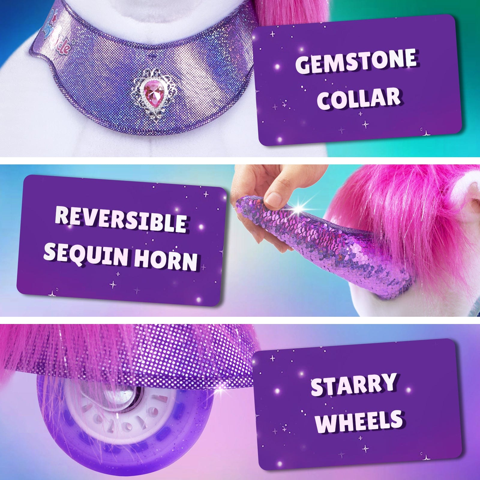 PonyCycle Interactive Unicorn Ride-On Toy, Touch Sound, Kid-Powered, Ages 3-4, Pink and Purple, Y352