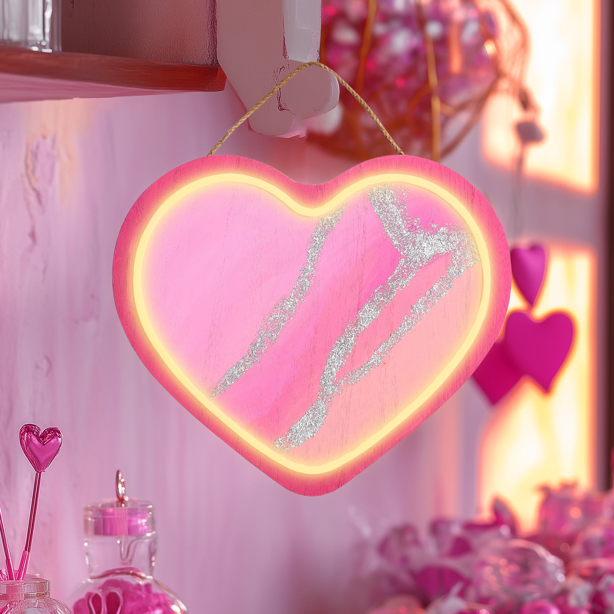 LED Wooden Heart Sign Paint Kit, Unfinished Wood Surface, Hello Hobby, 11 in. x 1.4 in. x 9.5 in.