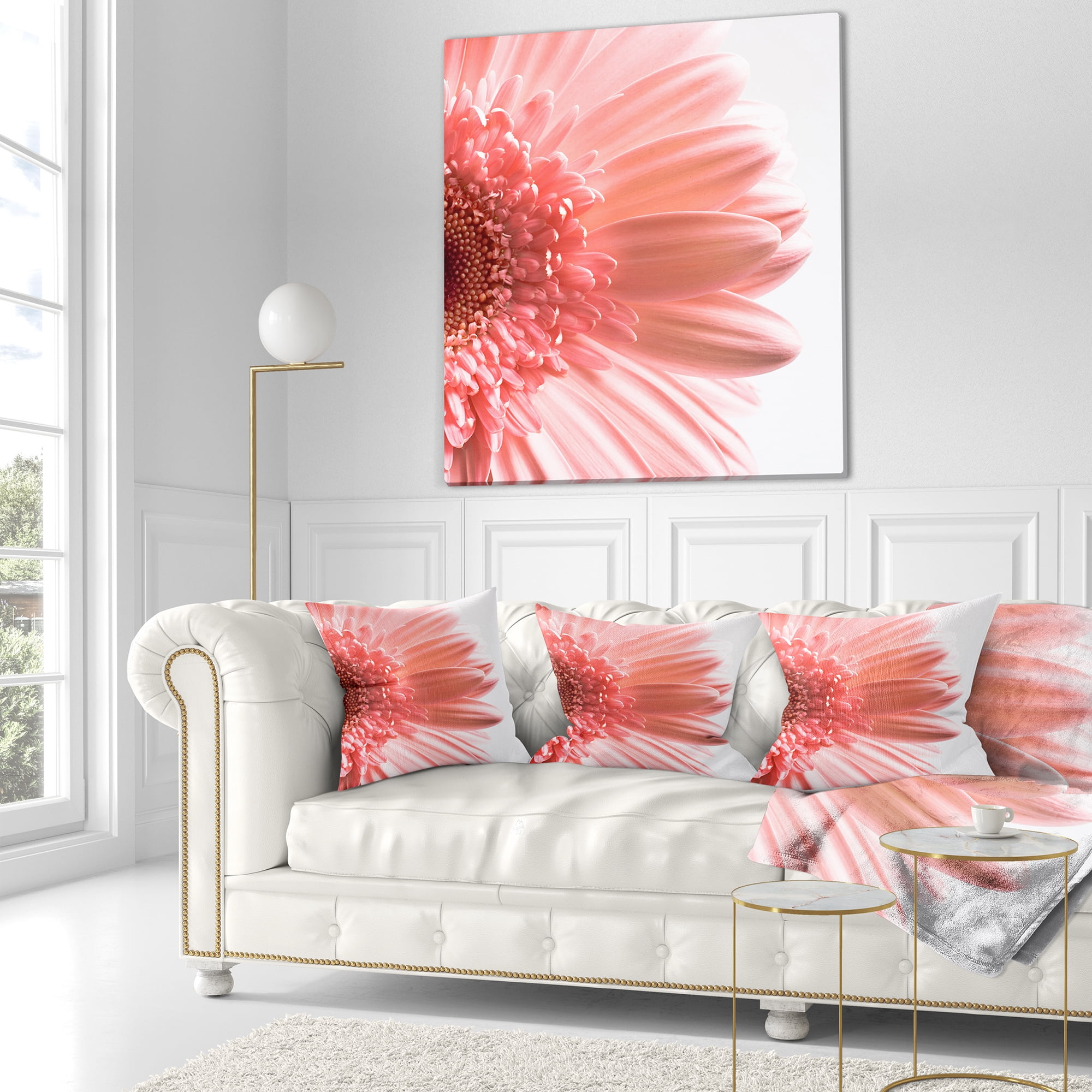 Designart Large Pink Daisy Flower Petals - Floral Throw Pillow - 18x18