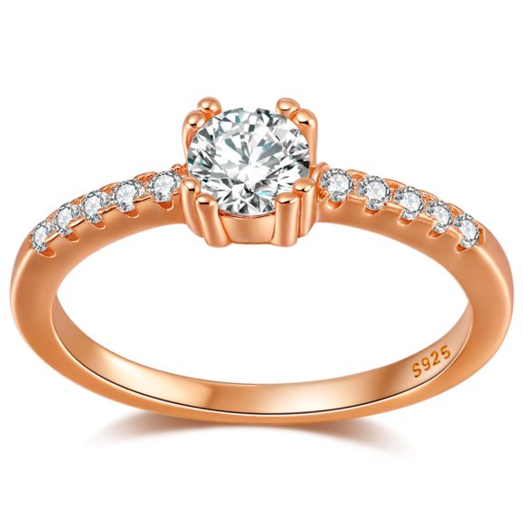 Round Engagement Ring for Women by Ginger Lyne .5 Ct Simulated Diamond Sterling Silver Wedding Rings