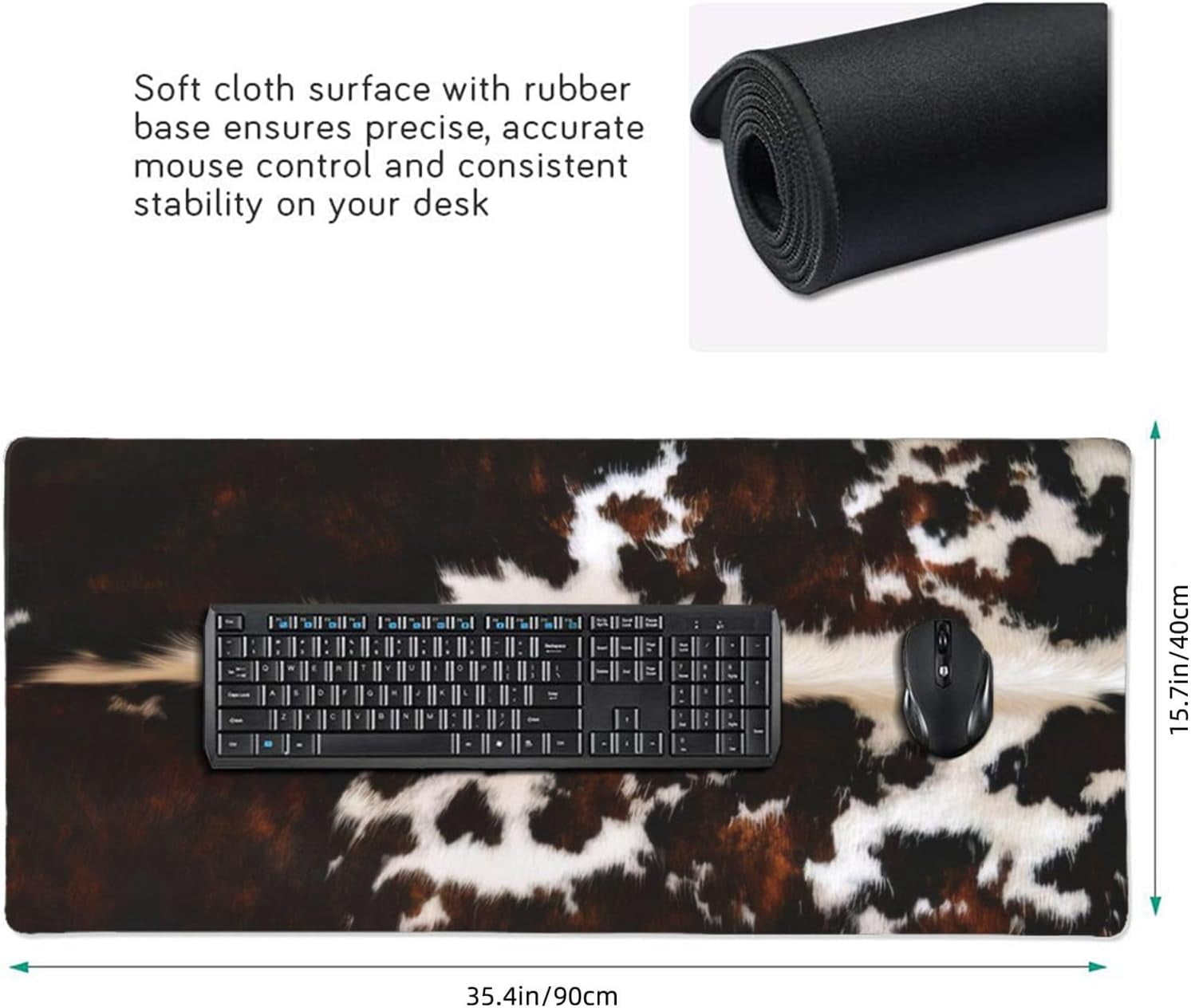 Gaming Mouse Pad, Large Non-Slip Rubber Base Mousepad, Keyboard Mouse Mat, Desk Pad with Stitched Edges,35.4x15.7inch, Brown Cowhide