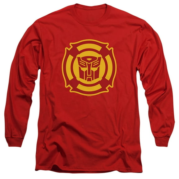 Transformers Rescue Bots Logo Long Sleeve Adult 18/1 T-Shirt Red