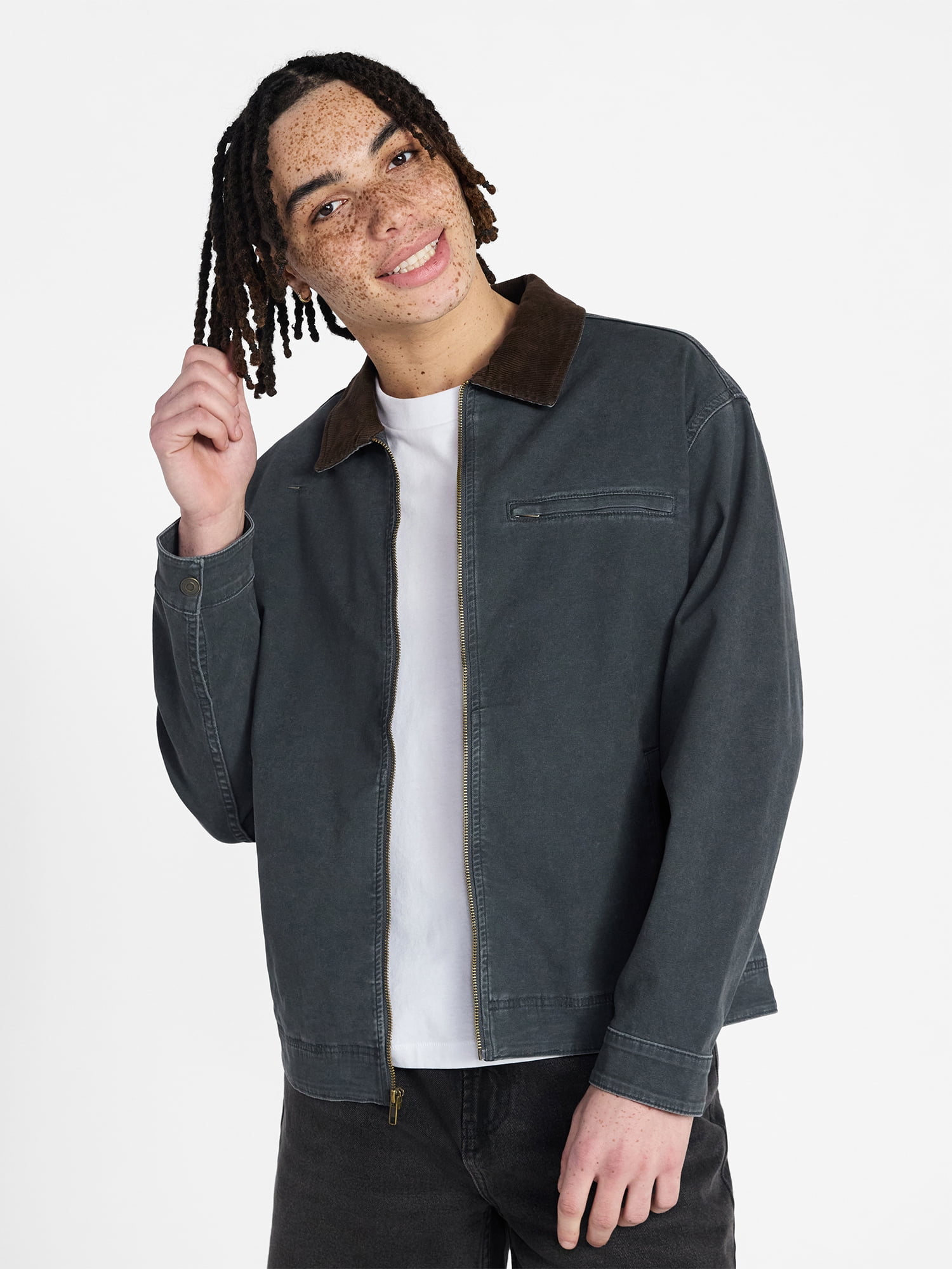 No Boundaries Full Zip Work Jacket with Long Sleeves, Men's XS-5XL