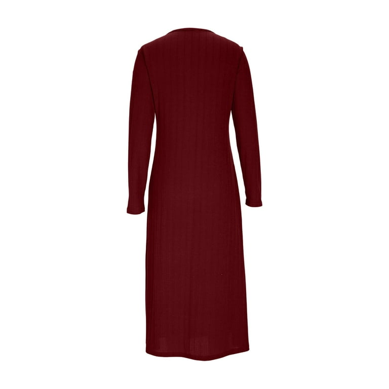 VEKDONE Women Long Sleeve Maxi Dress Front Buttons Henley Tshirt Dress Casual Loose Fit Crewneck Long Dress Solid Color Stretch Housewear Dress Red XXL - Walmart.com VEKDONE Women Long Sleeve Maxi Dress Front Buttons Henley Tshirt Dress Casual Loose Fit Crewneck Long Dress Solid Color Stretch Housewear Dress Red XXL - Walmart.com