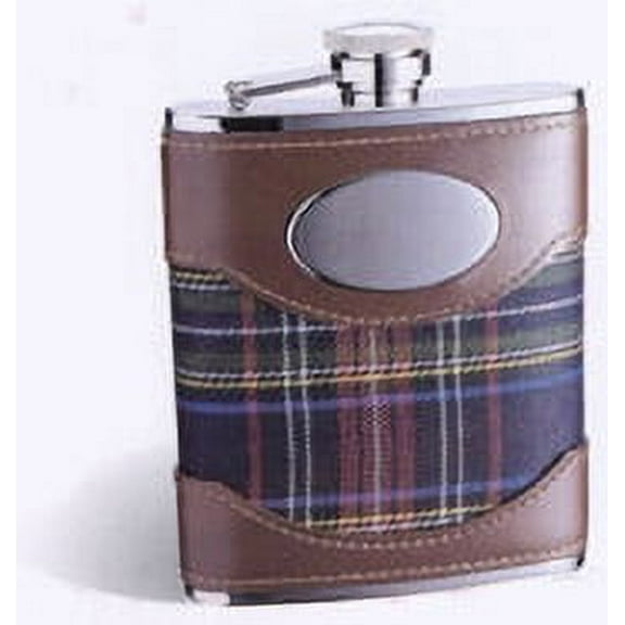 1406YCB-A Edinburgh Plaid Cloth Wrapped flask, 6 Oz, Stainless Steel