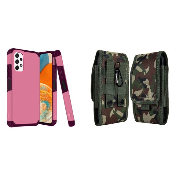 MK Armor Case for Samsung Galaxy A23 5G and Belt Holster Pouch (Pink/Jungle)
