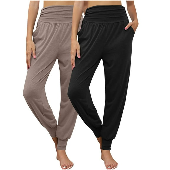 cFmduc 2 Pack Women's Yoga Joggers High Waisted Workout Cozy Sweatpants Casual Loose Comfy Lounge Pajama Pants with Pockets