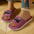 thumbnail image 2 of QINGFSAP Womens Cozy Plush Open Toe Slippers Embroidered Cat Design Non Skid Flat Sole Winter House Slippers, 2 of 8