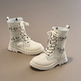 thumbnail image 6 of BOBOGOJP Girls Boys Ankle Boots Side Zipper Combat Shoes with Lace Up for Toddler/Little Kid/Big Kid Beige for Size 11, 6 of 7
