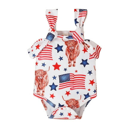 

CHAMAIR 4th of July One Piece Romper Casual Baby Cowboy Printed Jumpsuits Daily Bodysuit (White 12-18M)