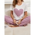 thumbnail image 2 of Comfortable Relaxed Fit Heart Print Short Sleeve Round Neck Casual Ribbed Pajama Set, 2 of 7