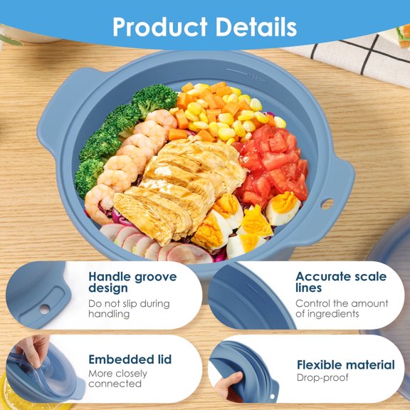 FKSZLL Microwave Silicone Steamer 1250ML Large Collapsible Microwave Steaming Pot with Transparent Lid Dishwasher Safe for Salad Picnic