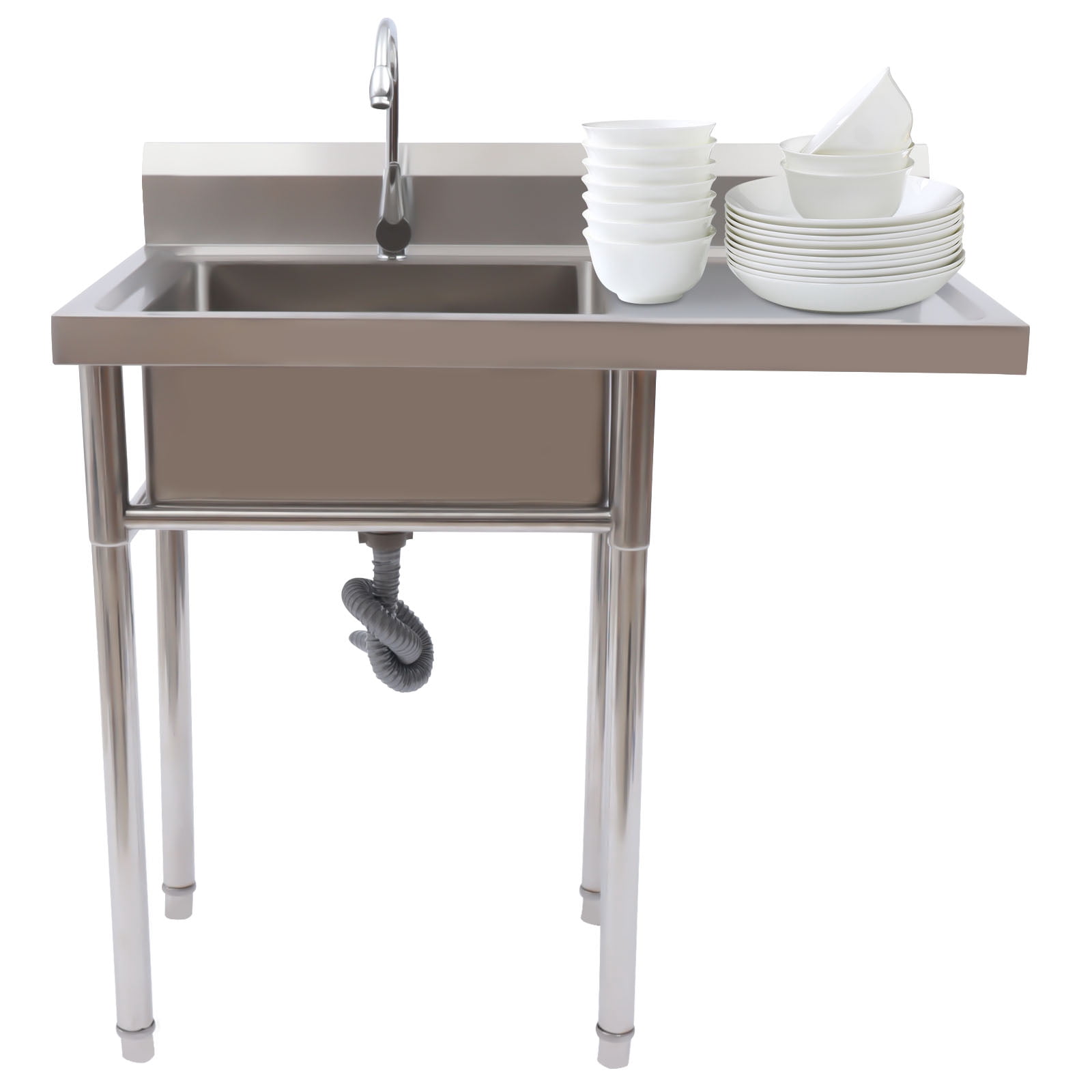 Dwellnix Stainless Steel Sink with Raised Backsplash, Seamless X Infusion Design & Adjustable Feet, Perfect for Kitchen, Restaurant & Utility Room