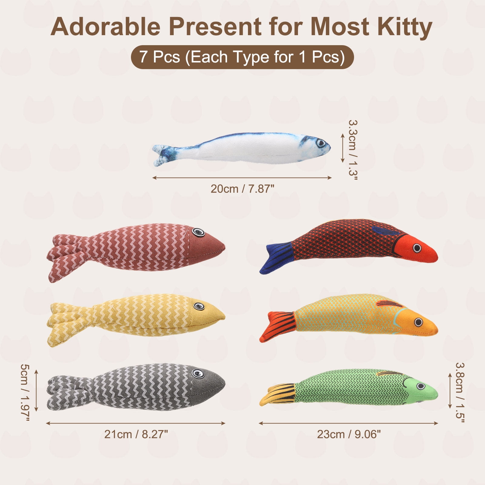 Uxcell Bite Resistant Catnip Playing, Durable and Interesting, Simulated Fish Cat Teeth Chew Playing Catnip Filled (8 Color, 7 Pcs), Intended for Bedroom / Balcony (3 Types)