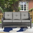 thumbnail image 2 of PARKWELL 4-Piece Outdoor Patio Furniture Set 5-Seat High Back Conversation Set with 41" Fire Pit Table and Swivel Glider for Patio Garden Deck,Brown Wicker Gray Cushions, 2 of 9