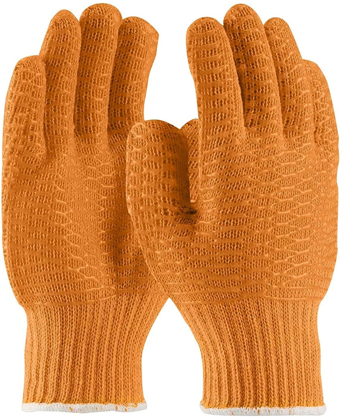 ORANGE KNIT GLOVE LINERS Pack of 12 pairs, 24 gloves. Reusable knit