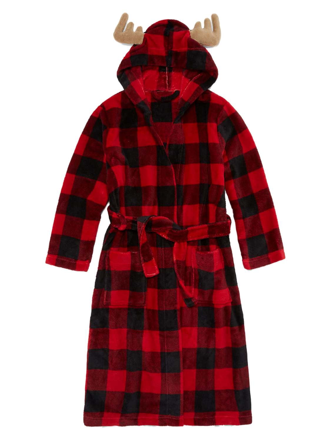 Sleep On It Big Boys Red Buffalo Plaid Fleece Bathrobe