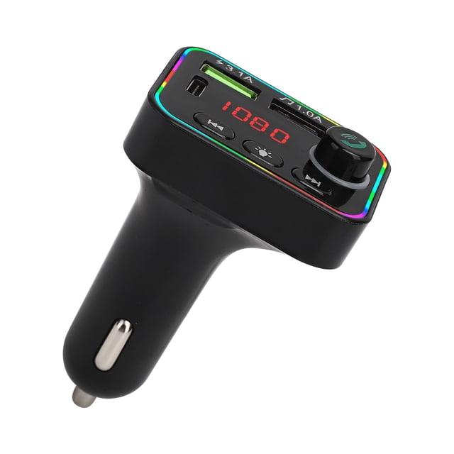 Transmisor FM Bluetooth F4 Reproductor MP3 multiusos para automóvil Cargador para automóvil con luz LED colorida