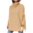 thumbnail image 2 of Pompotops Pull Col Roulé d'Hiver Uni pour Femmes, Manches Chauve-Souris, Pull Tricoté, 2 of 9
