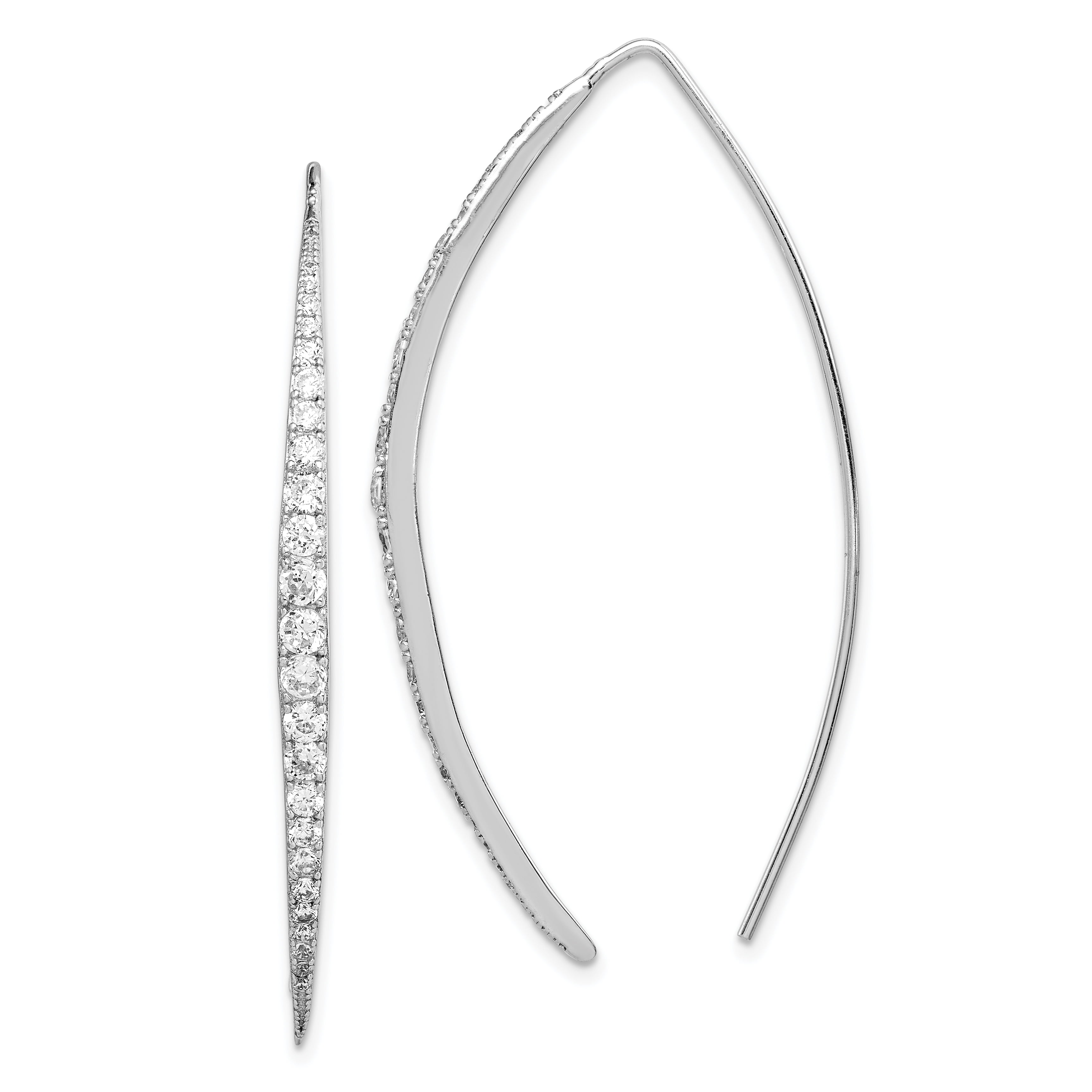 Clear Cubic Zirconia Halfway Design Hoop Earrings Rhodium Plated Sterling Silver