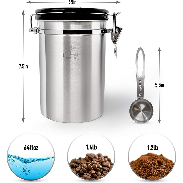 Zulay Kitchen Stainless Steel Coffee Canister with Air Filter and Date Tracking