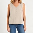 thumbnail image 4 of Hfnxid Womens Tank Top Striped Sleeveless Satin Tops Button Up V Neck Shirt Fashion Slim Work Business Shirts Khaki L, 4 of 7