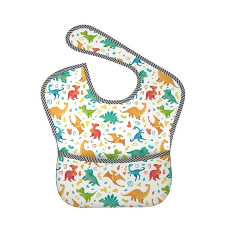 

Bingfone Mess-Proof Baby Bib - Waterproof Bib for Baby Boy or Girl with Food Catcher Pocket Unisex-Dinosaur