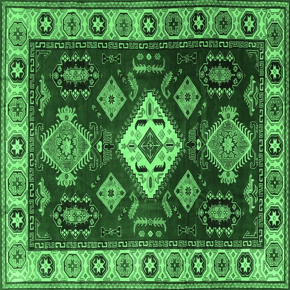 Ahgly Company Indoor Square Geometric Emerald Green Traditional Area Rugs, 3' Square