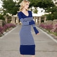 thumbnail image 3 of Women's Striped Knit Midi Dress with Long Sleeves and Ribbed Texture - Medium, Navy, 3 of 7