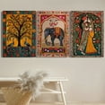 thumbnail image 3 of 3pcs of canvas printing decorative paintings, Indian Tree of Life, abstract folk flowers and plants, Indian classical art, elephant, couple, indoor home wall decoration art, 3 of 4