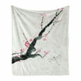 thumbnail image 1 of Dragonfly Soft Flannel Fleece Throw Blanket, Branch of a Pink Cherry Blossom Sakura Tree Bud a Dragonfly Dramatic, Cozy Plush for Indoor and Outdoor Use, 50" x 70", Pale Sage Green Pink, by Ambesonne, 1 of 6