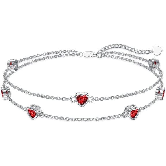 CACA LADY Heart Red Bracelet for Women 925 Sterling Silver January Birthstone Bracelets Garnet Women's Bracelets Birthday Jewelry for Mom Wife