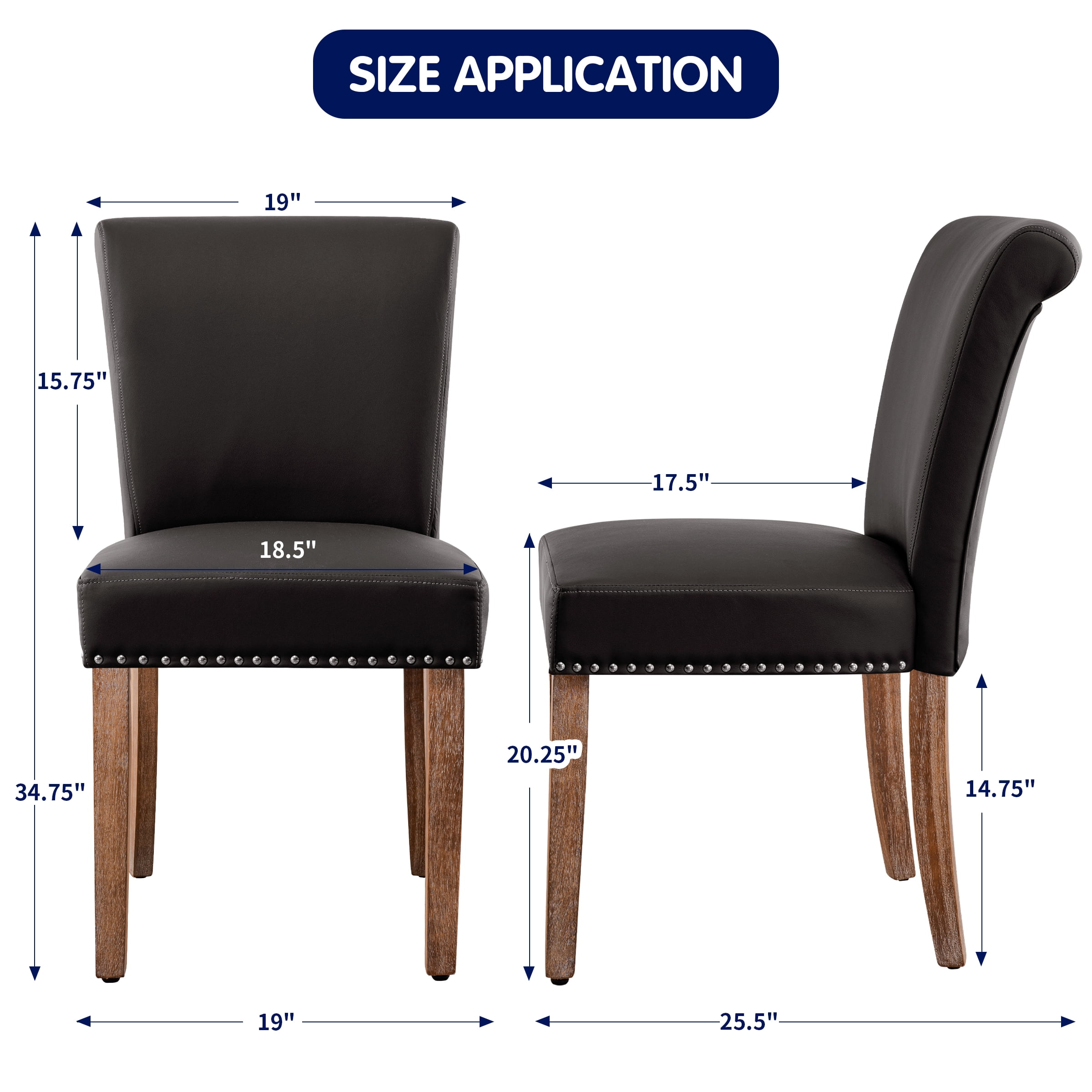 Subrtex Leather Upholstered Dining Chair with Nailheads and Solid Wood Legs, Set of 2, Brown