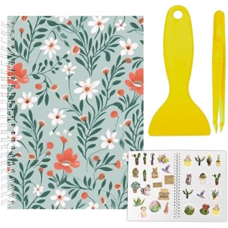 Reusable Sticker Book - A5 Size 32 Sheets With Plastic Spatula, Organizer & Storage Album (White)