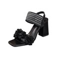 thumbnail image 3 of Women's Wide Width Block Heel Sandals, Ruffled Flower Peep Toe Slingback Dress Shoes, Comfortable Casual Summer Heels, Black/White, 3 of 10