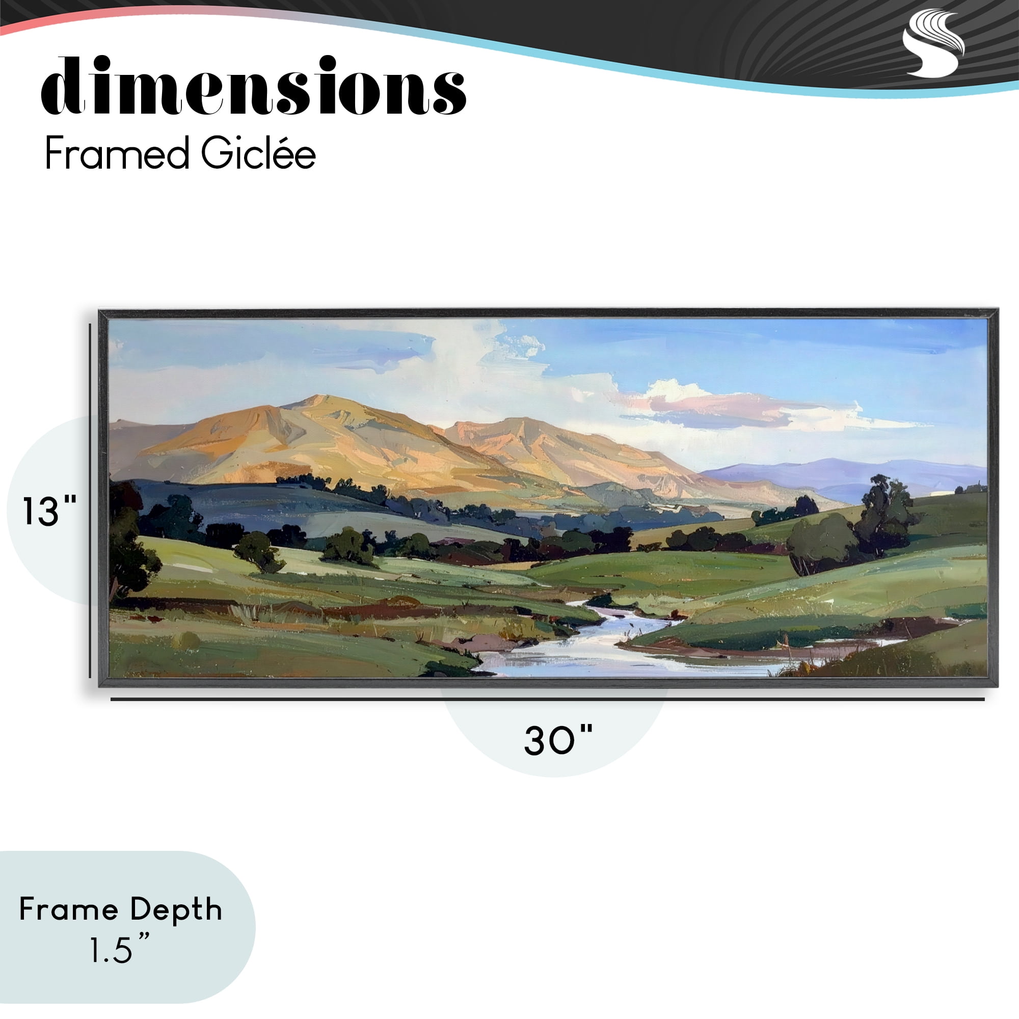 Stupell Industries Winding River Across Valley Black Framed Giclee Art, design by Alonza Saunders