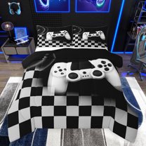 jejeloiu 3D Game Console Bedding Comforter Set,Kids Gamepad Controller Twin Comforter Sets,White Black Grid Bedding Set For Teens,Luxury Bedroom Decor Reversible,2-Piece