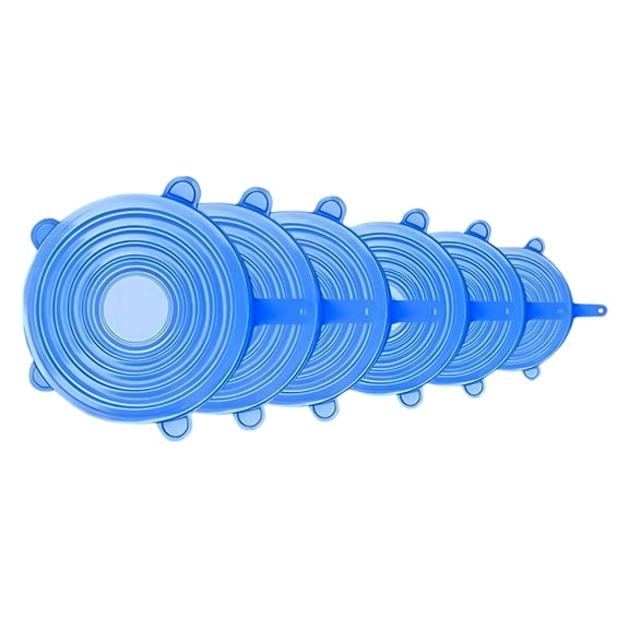 BPPEG 6pcs Silicone Stretch Lids for Food Storage in Fridge Reusable Elastic Bowl Covers for Cup Cans Jars Round & Rectangle Container Silicone Microwave Food Cover Heat-Resistant Blue