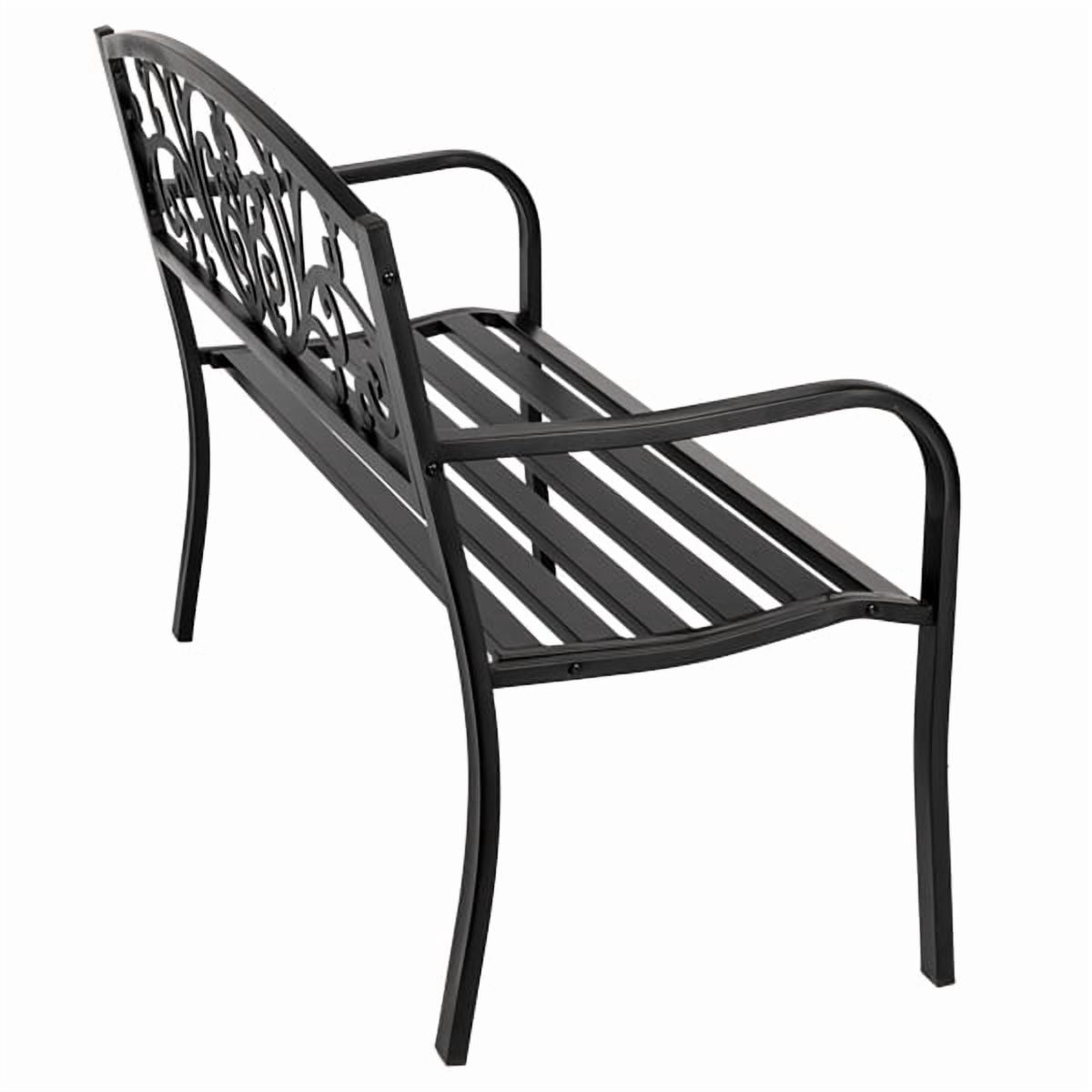 50" Iron Outdoor Courtyard Decoration Park Leisure Bench for Garden Path Patio Black