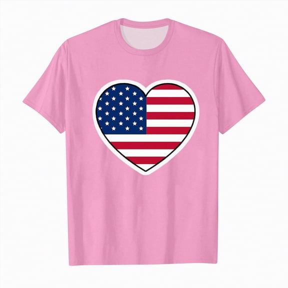 Ccpelsie Boy and Girl American Flag Crewneck T-Shirt Toddlers Independence Day Kids Red White Blue Short Sleeve Tops(Pink,3-4 Years)